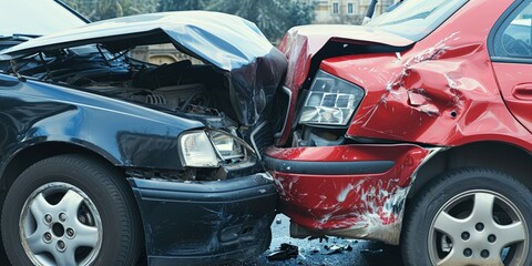 Accident between two cars, crashed cars, traffic accident