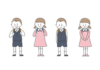 ランドセルを背負った男女のイラストセット