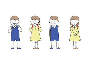 ランドセルを背負った男女のイラストセット