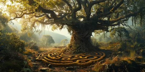 Foto op Plexiglas Giant sacred tree with labyrinth at the roots © Kaleb