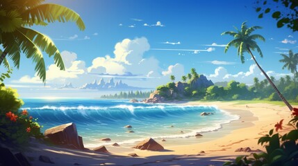 Obraz premium Serene Beach Landscape with Clear Blue Skies