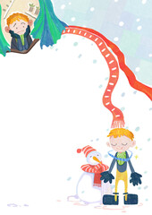 男の子と寄り添う雪だるま