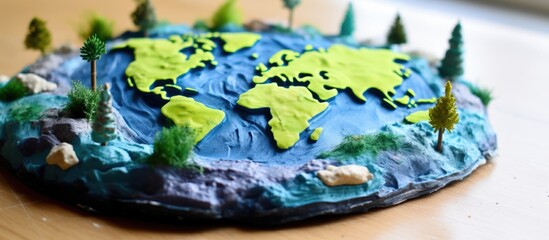 Fototapeta premium Create a craft planet Earth using a CD and plasticine. Model continents with plasticine for World Earth or Oceans Day.