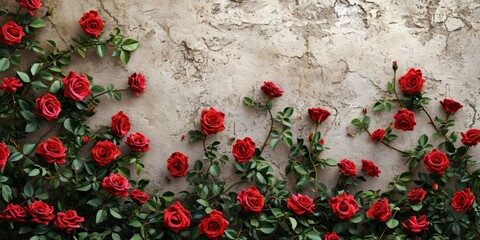 Red roses growing on the wall