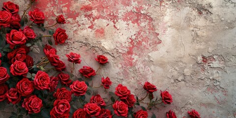 Red roses growing on the wall