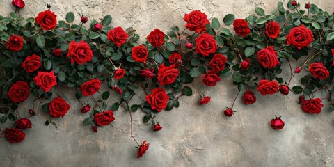 Red roses growing on the wall