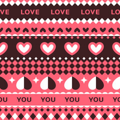 Valentine's Day geometric seamless pattern. Pink , brown and white pattern with nordic style for winter textile and wrapping paper, geometric elements seamless striped pattern background.