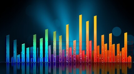 Glowing bar graph on a dark background, representing data analysis, financial growth, and statistical visualization in the digital age - obrazy, fototapety, plakaty
