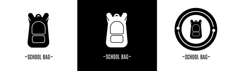 School bag logo set. Collection of black and white logos. Stock vector.