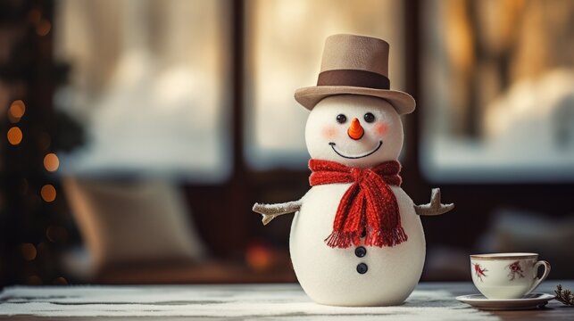 Festive Snowman Scene with Warm Winter Lights