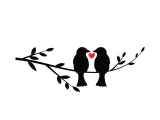 Valentine day, Silhouette cute birds in love, love symbol isolated