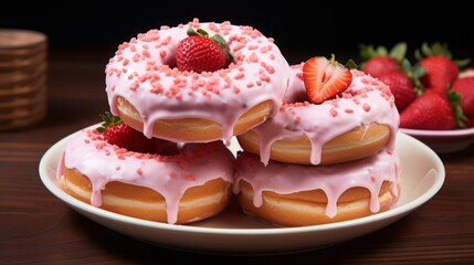 Obraz na płótnie Canvas Strawberry Topped Bundt Donut with Creamy Icing