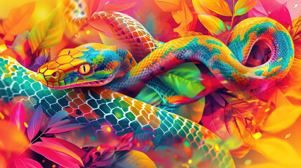 Elegant colorful 3d abstraction snake zodiac	
