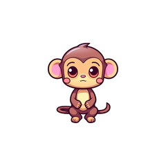 A cartoon monkey on a transparent background, cutest sticker illustration, kawaii, highly detailed character design, pastel color, die cut sticker, sticker concept design.	
