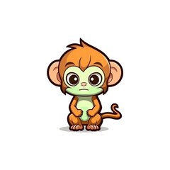 A cartoon monkey on a transparent background, cutest sticker illustration, kawaii, highly detailed character design, pastel color, die cut sticker, sticker concept design.	
