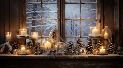 pinecone winter ornament background illustration holly mistletoe, wreath garland, snowman reindeer pinecone winter ornament background