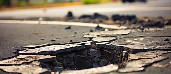 Roads with damaged asphalt and holes being repaired.