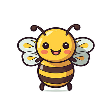 A cartoon bee on a transparent background, cutest sticker illustration, kawaii, highly detailed character design, pastel color, die cut sticker, sticker concept design.