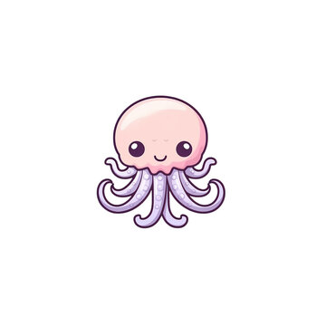 A cartoon octopus on a transparent background, cutest sticker illustration, kawaii, highly detailed character design, pastel color, die cut sticker, sticker concept design.	