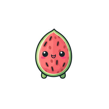 A cartoon watermelon on a transparent background, cutest sticker illustration, highly detailed character design, pastel color, die cut sticker, sticker concept design.	