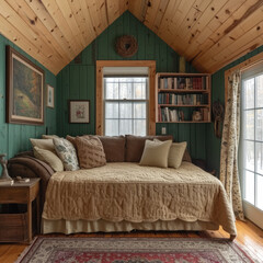 Rustic Cabin Loft - Homey Woodlands Bedroom Interior Charm