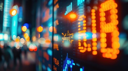 Fototapeta premium Financial stock exchange market display screen board on the street, selective focus