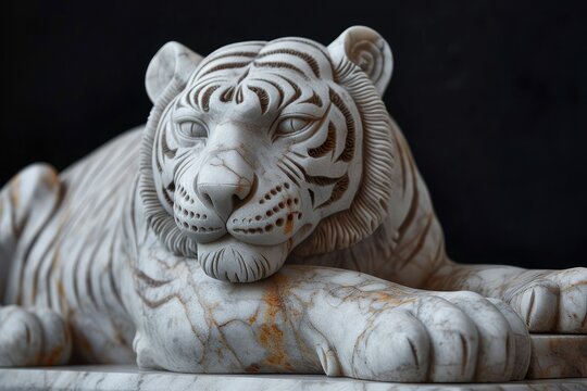Luxurious carved marble tiger statue background