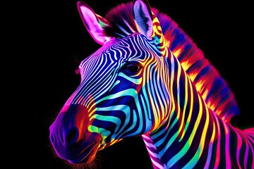 Fototapeta na wymiar Zebra,neon glow color background