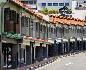 Colonial Era buildings in Chinatown street in Singapore