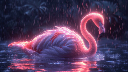 Pink Flamingo Neon Illustration: Miami Beach Art Vibes