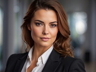 Portrait of successful business woman smile face inside office, standing with arms crossed