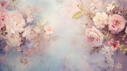 pastel vintage flower background illustration romantic elegant, nostalgic feminine, botanical...
