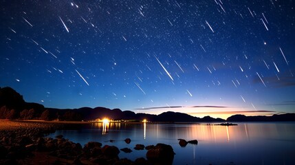 Stunning meteor shower shooting stars - obrazy, fototapety, plakaty