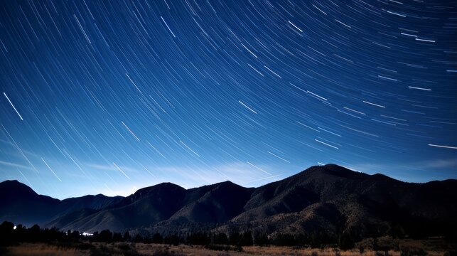 Time   lapse photograph night sky mountain range