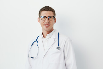 Fototapeta premium Person man stethoscope hospital medicine professional doctor health physician medic clinic man portrait