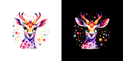 illustration of a donkey cartoon logo with a colorful and vibrant polca dot pattern