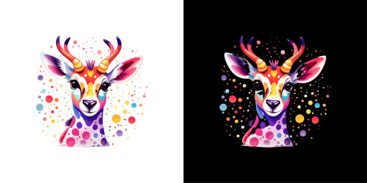 illustration of a donkey cartoon logo with a colorful and vibrant polca dot pattern