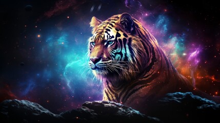 Galactic Tiger prowls through a cosmic dreamscape