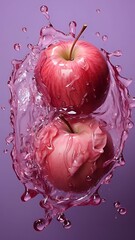 red apple with splash and water.red apple w.ith water drops