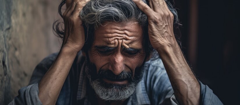 Indian person experiencing exhaustion, stress, and mental anguish resulting from fatigue, mistakes, debt, burnout, crisis, trauma, and cognitive strain.