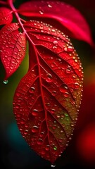 red rose with water drops.Close up beautiful red leaves pattern from the buds on the branch of tree in autumn time.