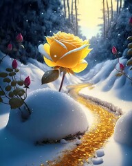 Yellow rose in snow.rose in snow.