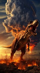 Prehistoric Dinosaur In Volcanic Eruption