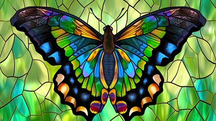 Stained glass artwork in the form of a butterfly.
