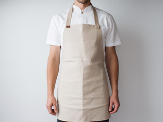 man with white apron isolated on white background