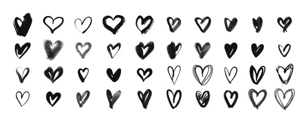 Black hearts. Drawn hearts. Doodle symbols of love. Vector illustration