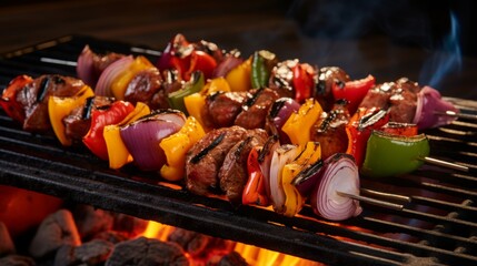 Flame kissed BBQ kebabs, meat and veggie medley