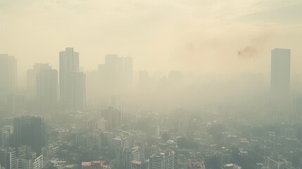Polluted air in city with smog and haze