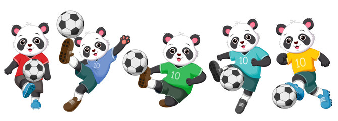 Set of panda cartoon playing football. Vector illustration © bahtiarmaulana