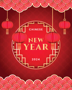 Design vector gradient vertical poster for the Chinese New Year festival